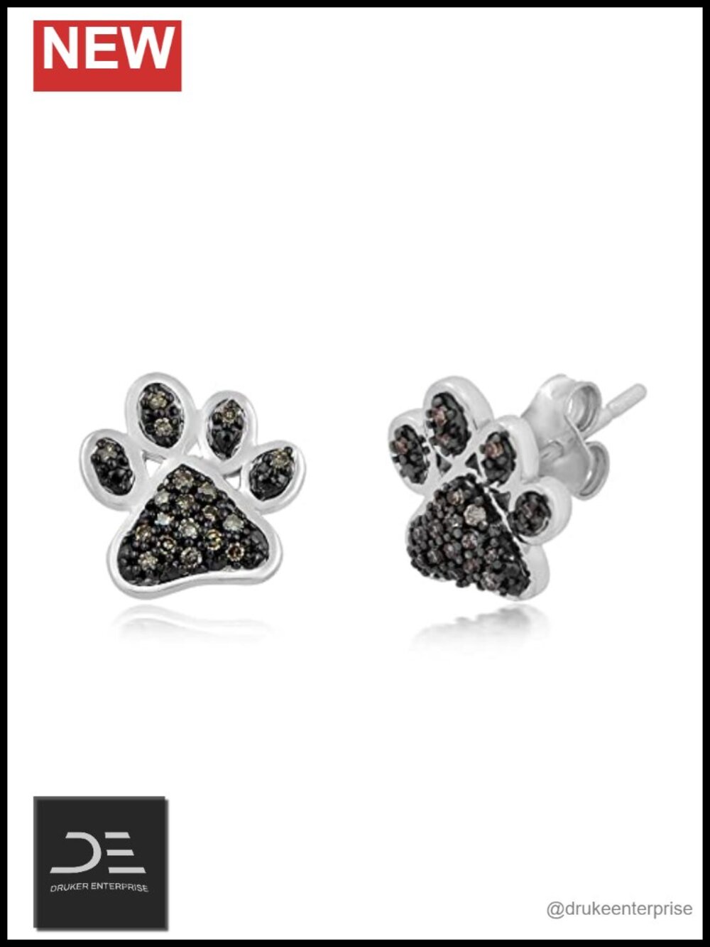 Diamond Paw Stud Earrings Sterling Silver 1/6 CTTW Pet Lover